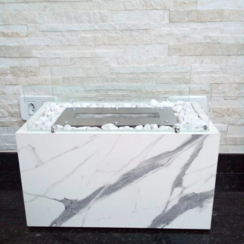 Lareira Ecológica House & Fashion Estilo Mármore Branco Tamanho Grande C/Rodinhas